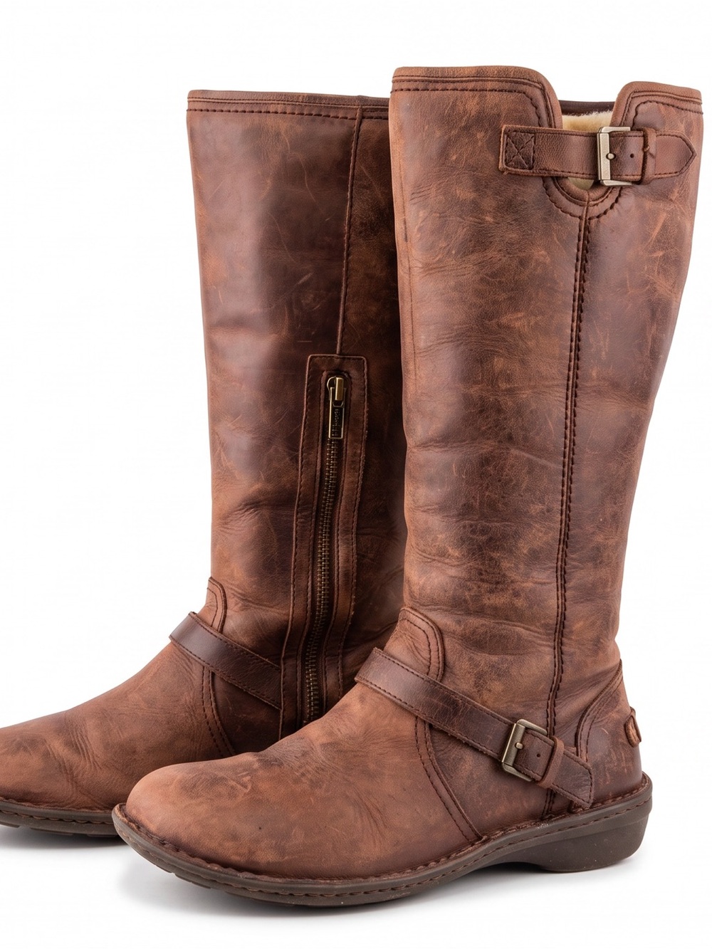 UGG Tupelo Brown Leather Shearling Lined Tall Riding Boots Size 8